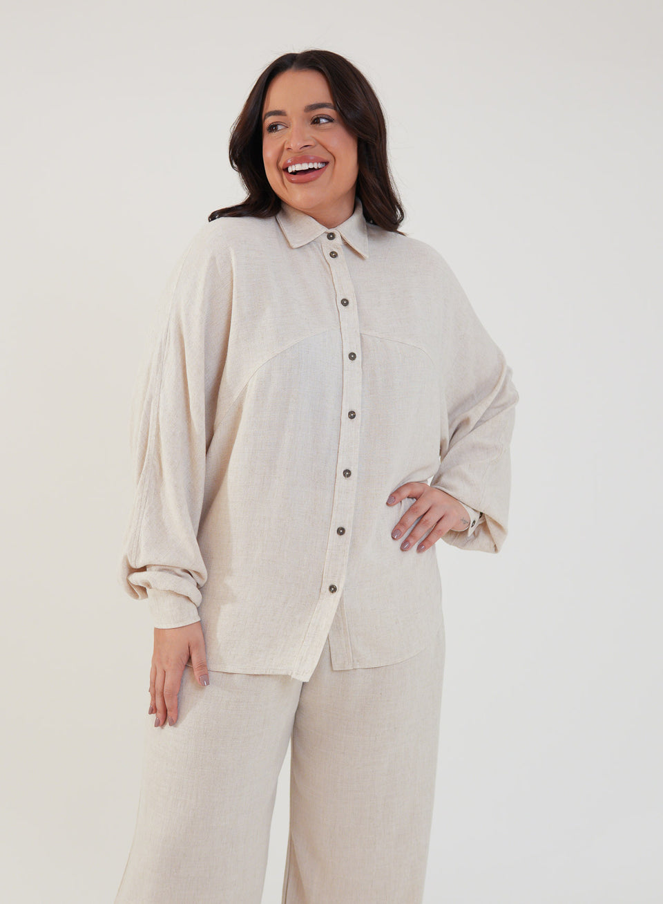 Camisa Oversized Viscose com Linho Yara Bege Natural
