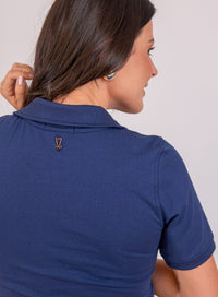 Camisa Polo Azul Feminina Lara