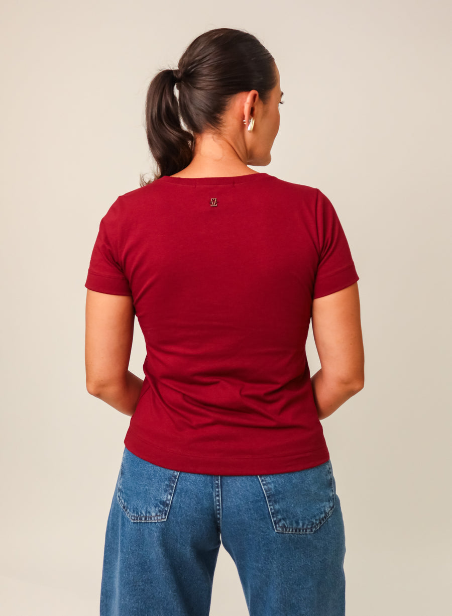T-shirt Feminina Algodão com Elastano Nina - Vinho