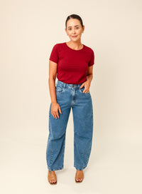 T-shirt Feminina Algodão com Elastano Nina - Vinho