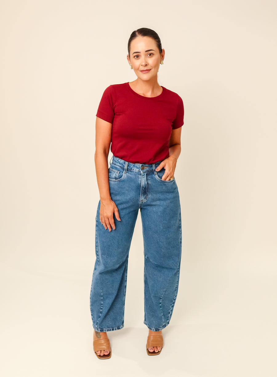 T-shirt Feminina Algodão com Elastano Nina - Vinho