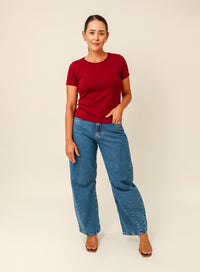 T-shirt Feminina Algodão com Elastano Nina - Vinho