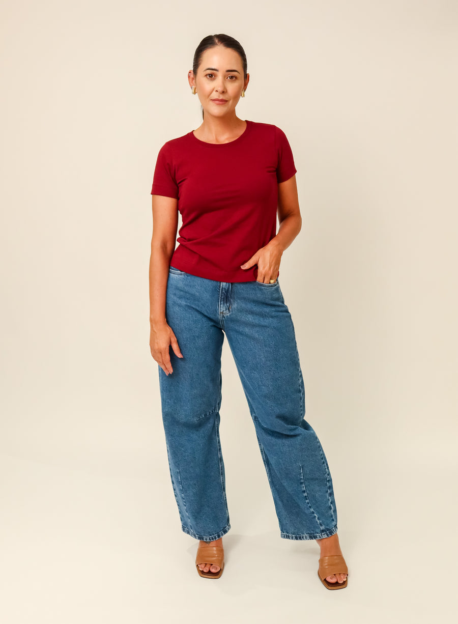 T-shirt Feminina Algodão com Elastano Nina - Vinho
