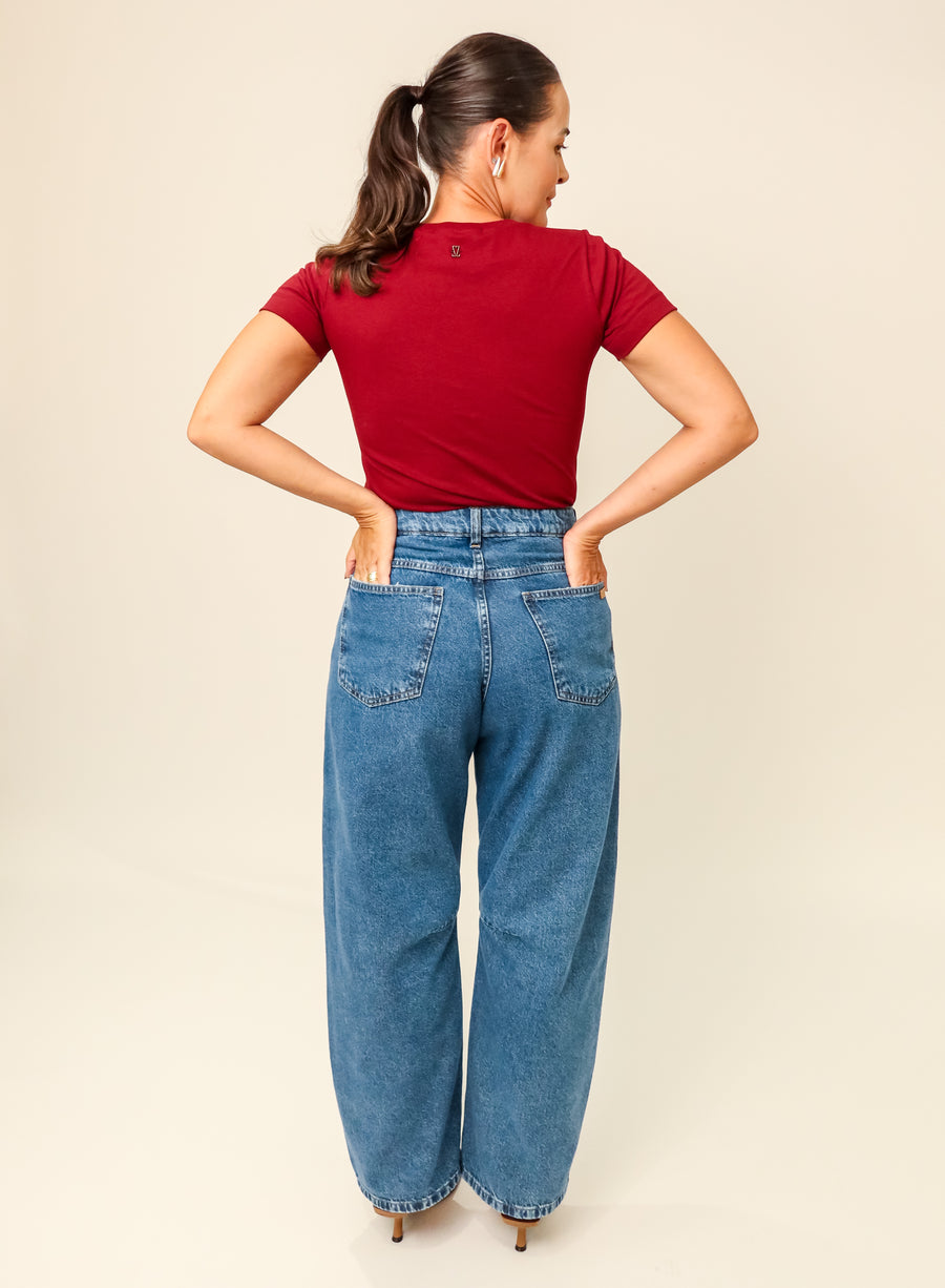 T-shirt Feminina Algodão com Elastano Nina - Vinho