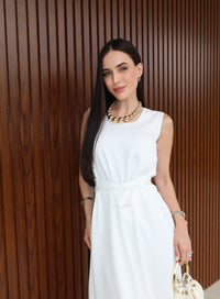 Vestido Valentina Longo Decote Quadrado Branco