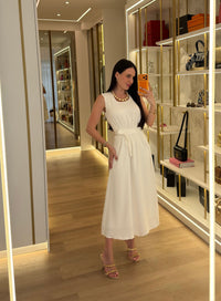 Vestido Valentina Longo Decote Quadrado Branco