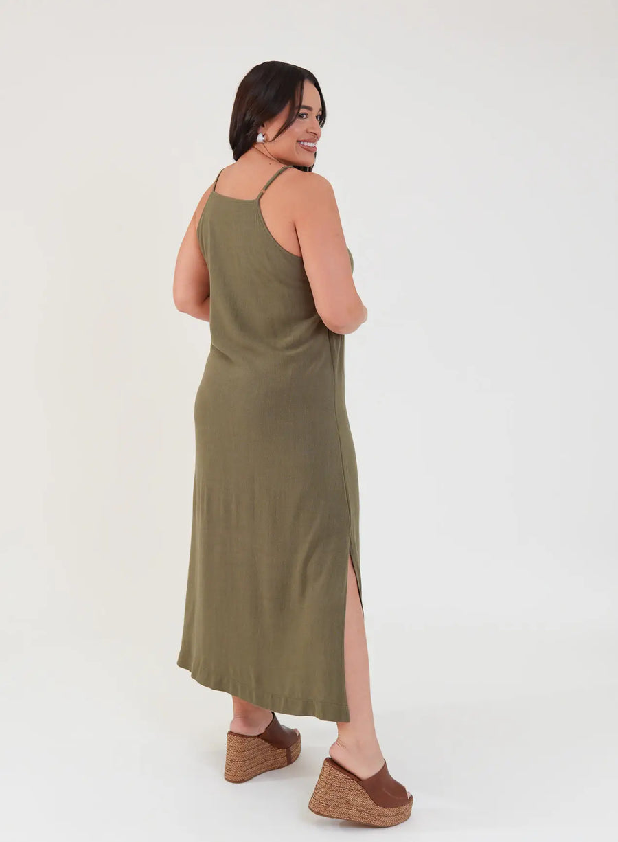Vestido Midi Viscose com Linho Aurora Verde