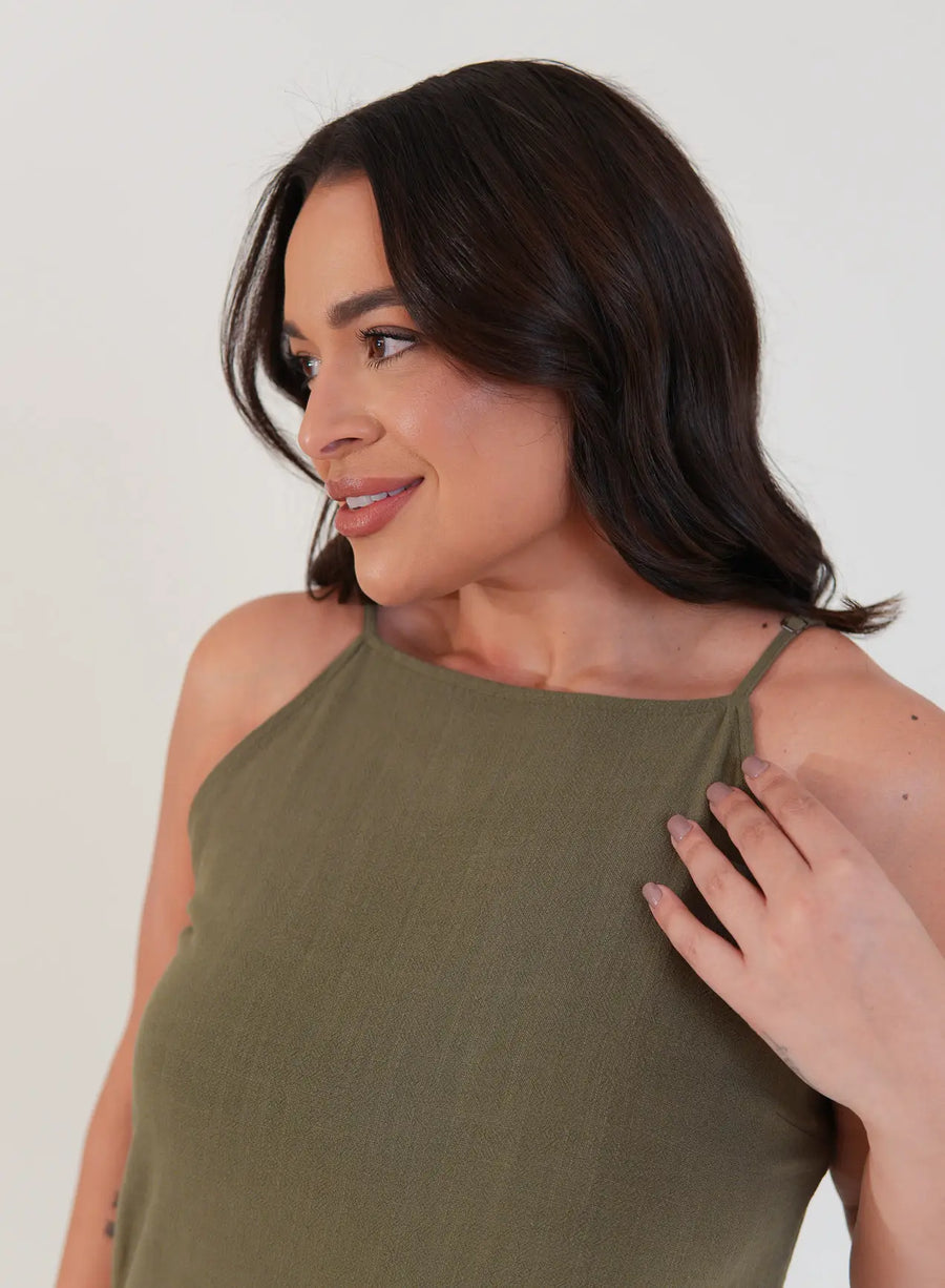 Vestido Midi Viscose com Linho Aurora Verde