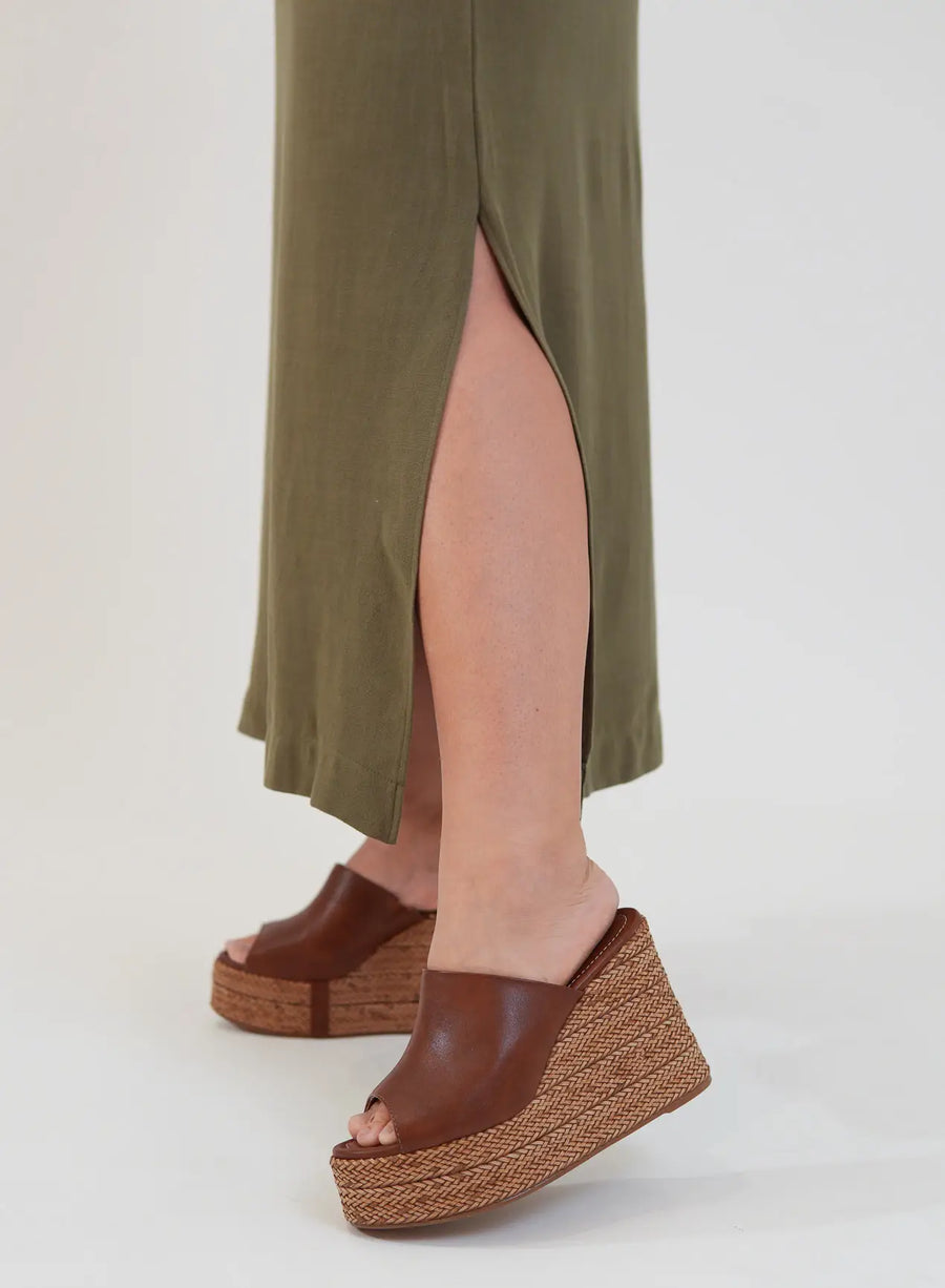 Vestido Midi Viscose com Linho Aurora Verde