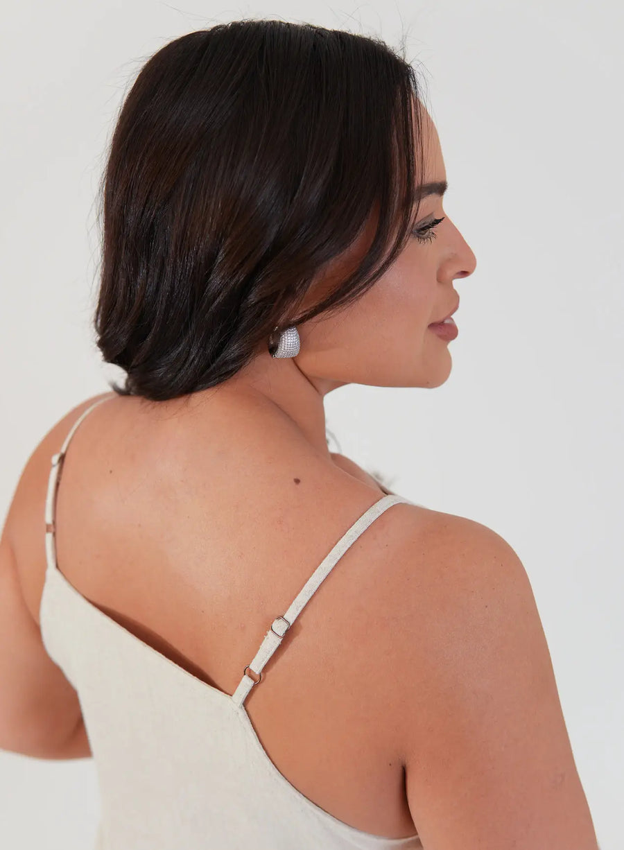 Vestido Midi Viscose com Linho Aurora Bege Natural