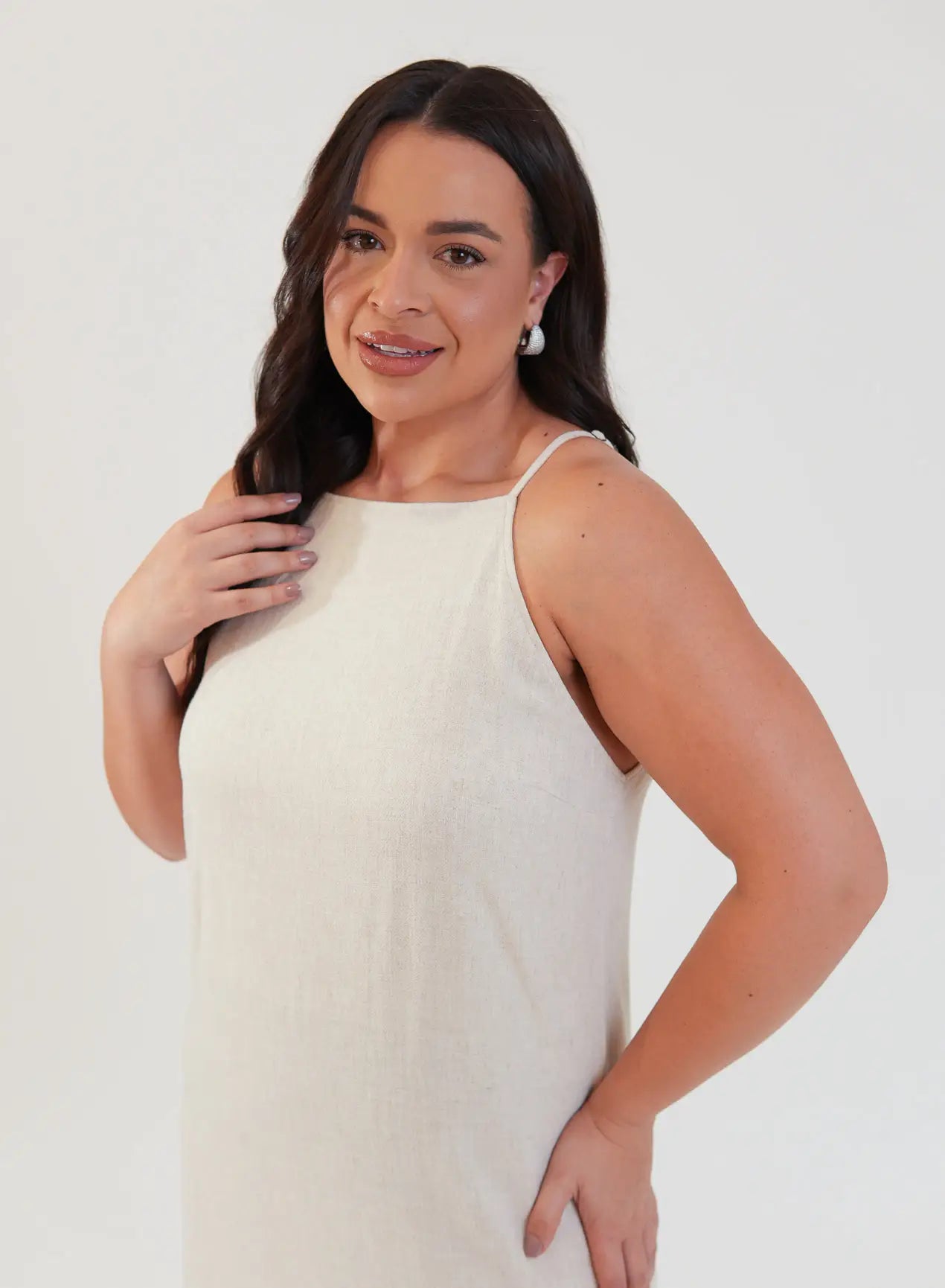 Vestido Midi Viscose com Linho Aurora Bege Natural
