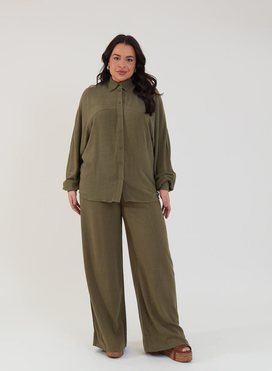 Camisa Oversized Viscose com Linho Yara Verde