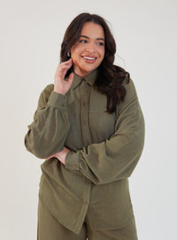 Camisa Oversized Viscose com Linho Yara Verde