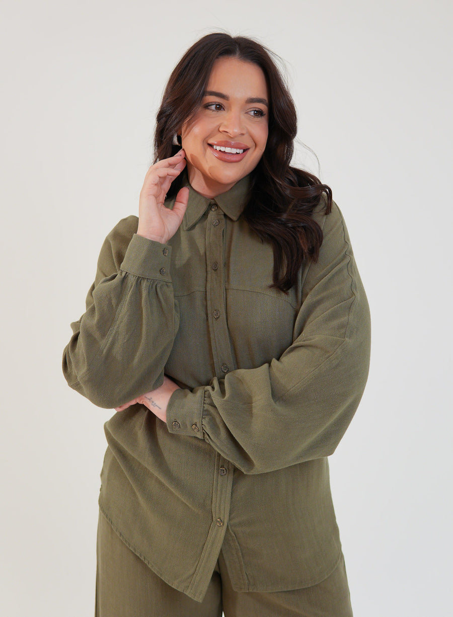 Camisa Oversized Viscose com Linho Yara Verde