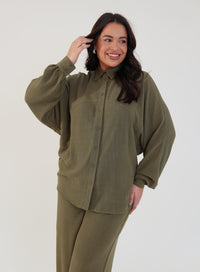 Camisa Oversized Viscose com Linho Yara Verde