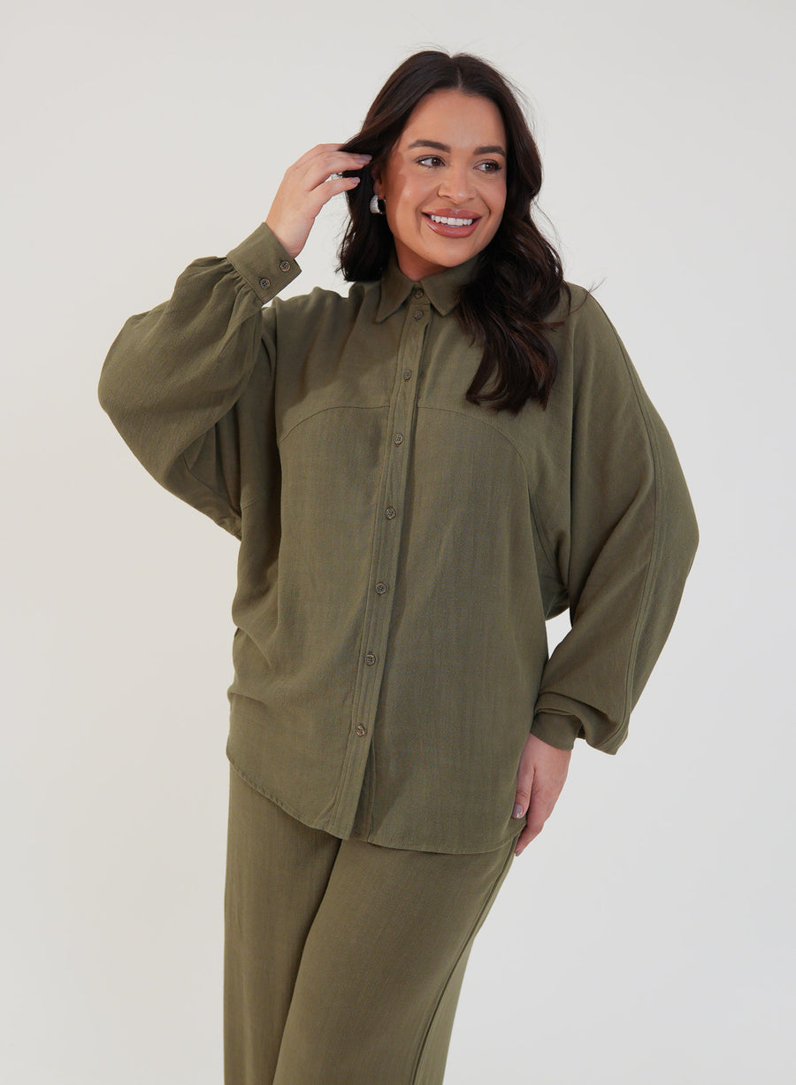 Camisa Oversized Viscose com Linho Yara Verde