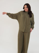 Camisa Oversized Viscose com Linho Yara Verde