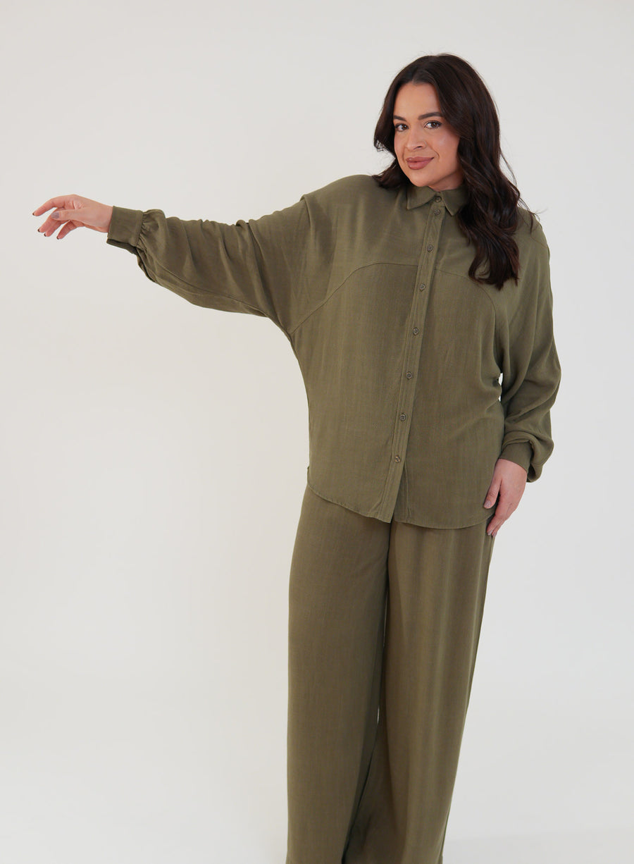Camisa Oversized Viscose com Linho Yara Verde