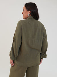 Camisa Oversized Viscose com Linho Yara Verde