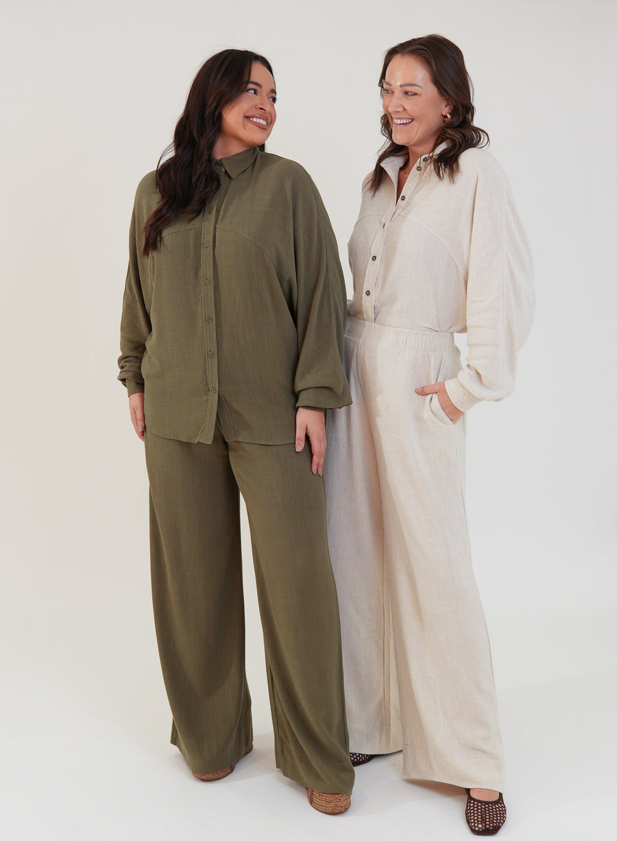 Camisa Oversized Viscose com Linho Yara Verde