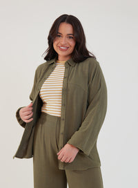 Camisa Oversized Viscose com Linho Yara Verde
