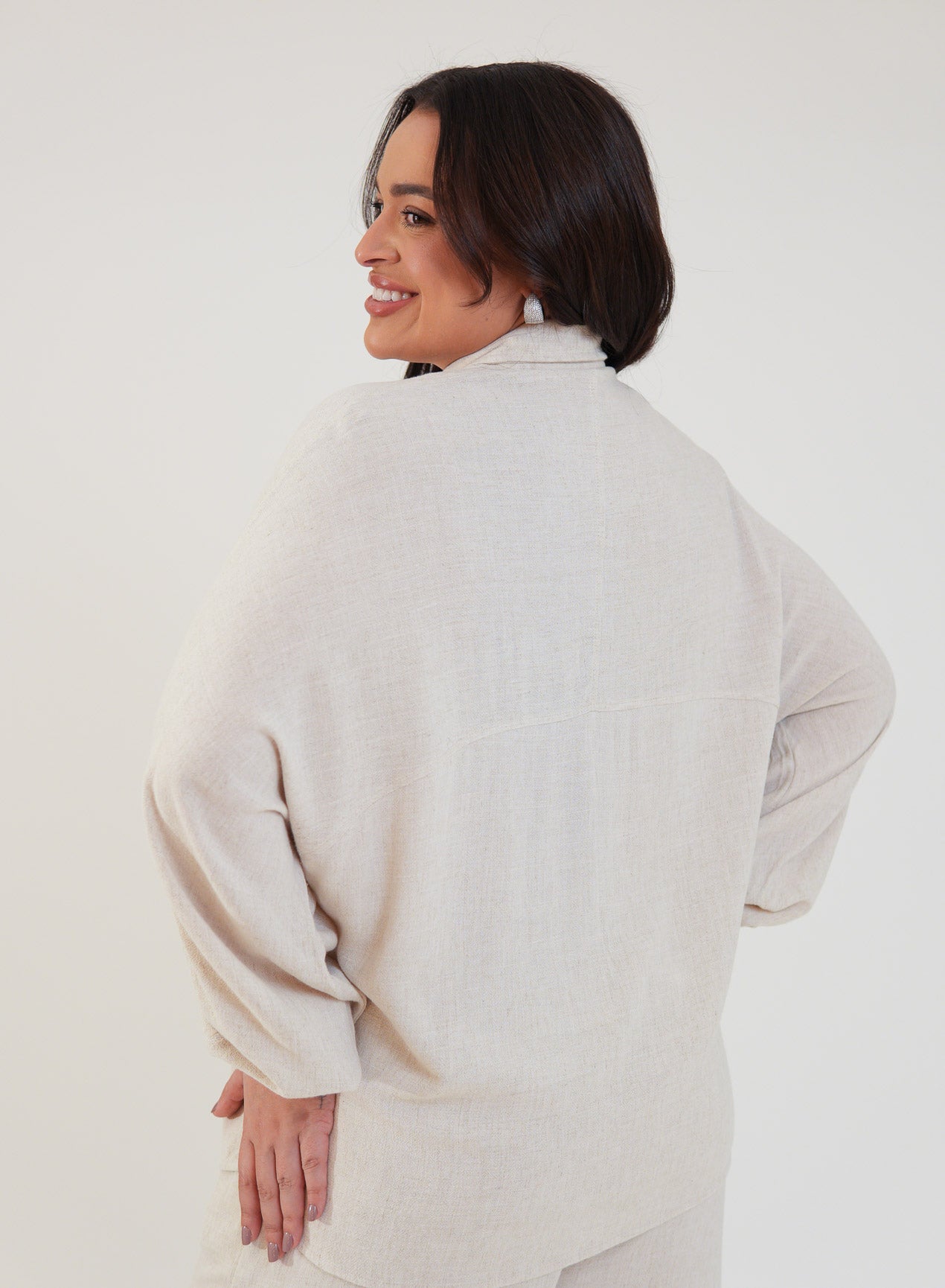 Camisa Oversized Viscose com Linho Yara Bege Natural