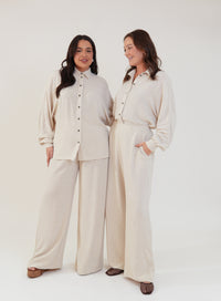 Camisa Oversized Viscose com Linho Yara Bege Natural