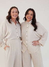 Camisa Oversized Viscose com Linho Yara Bege Natural