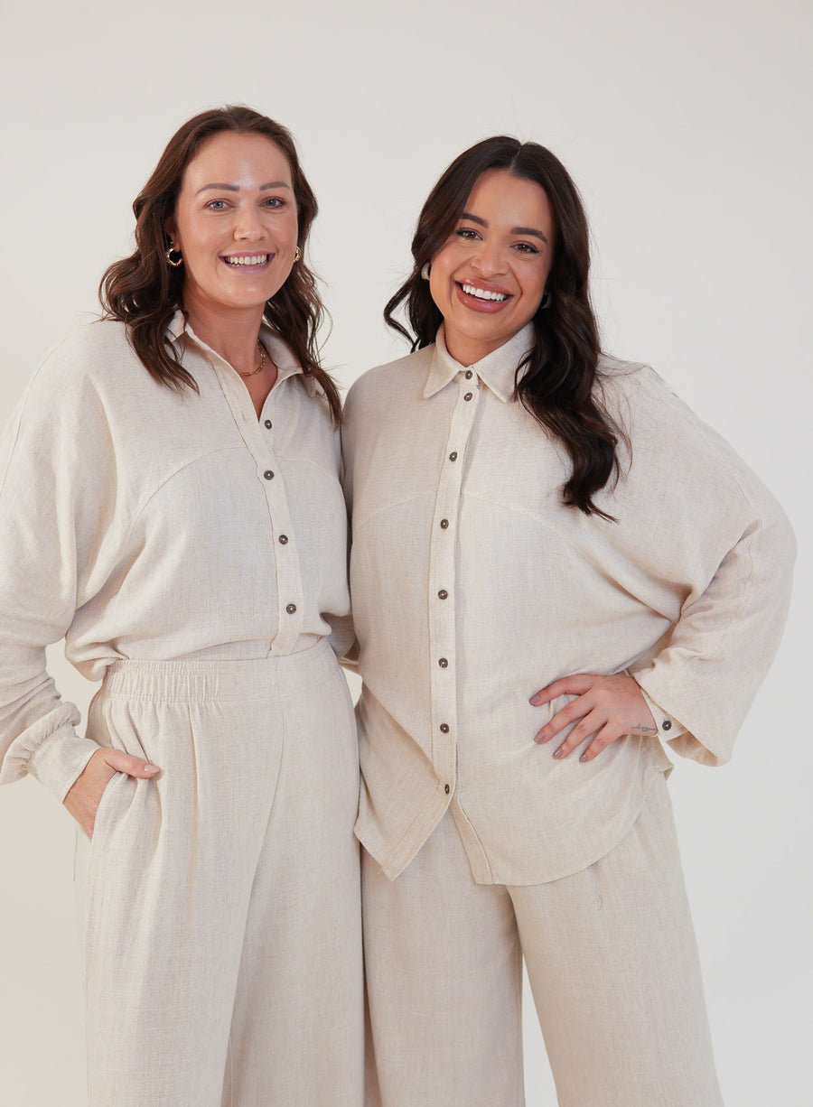 Camisa Oversized Viscose com Linho Yara Bege Natural