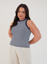 Regata Malha Canelada Tina Listrada Azul