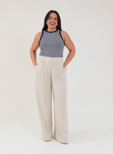 Calça Amélia Viscose com Linho Bege Natural
