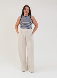 Calça Amélia Viscose com Linho Bege Natural