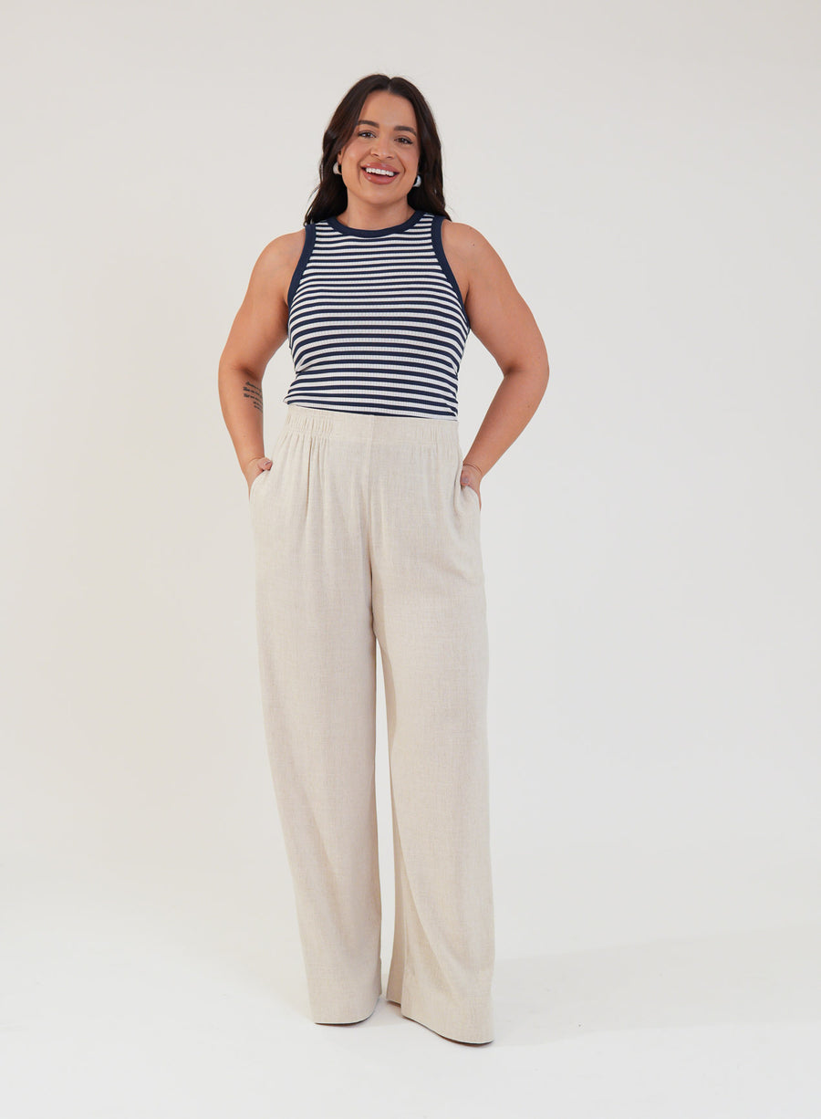 Calça Amélia Viscose com Linho Bege Natural