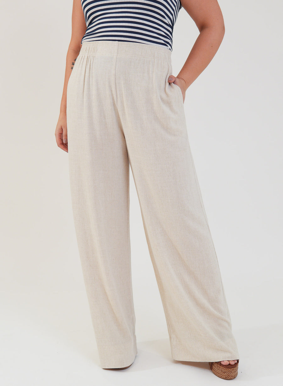 Calça Amélia Viscose com Linho Bege Natural