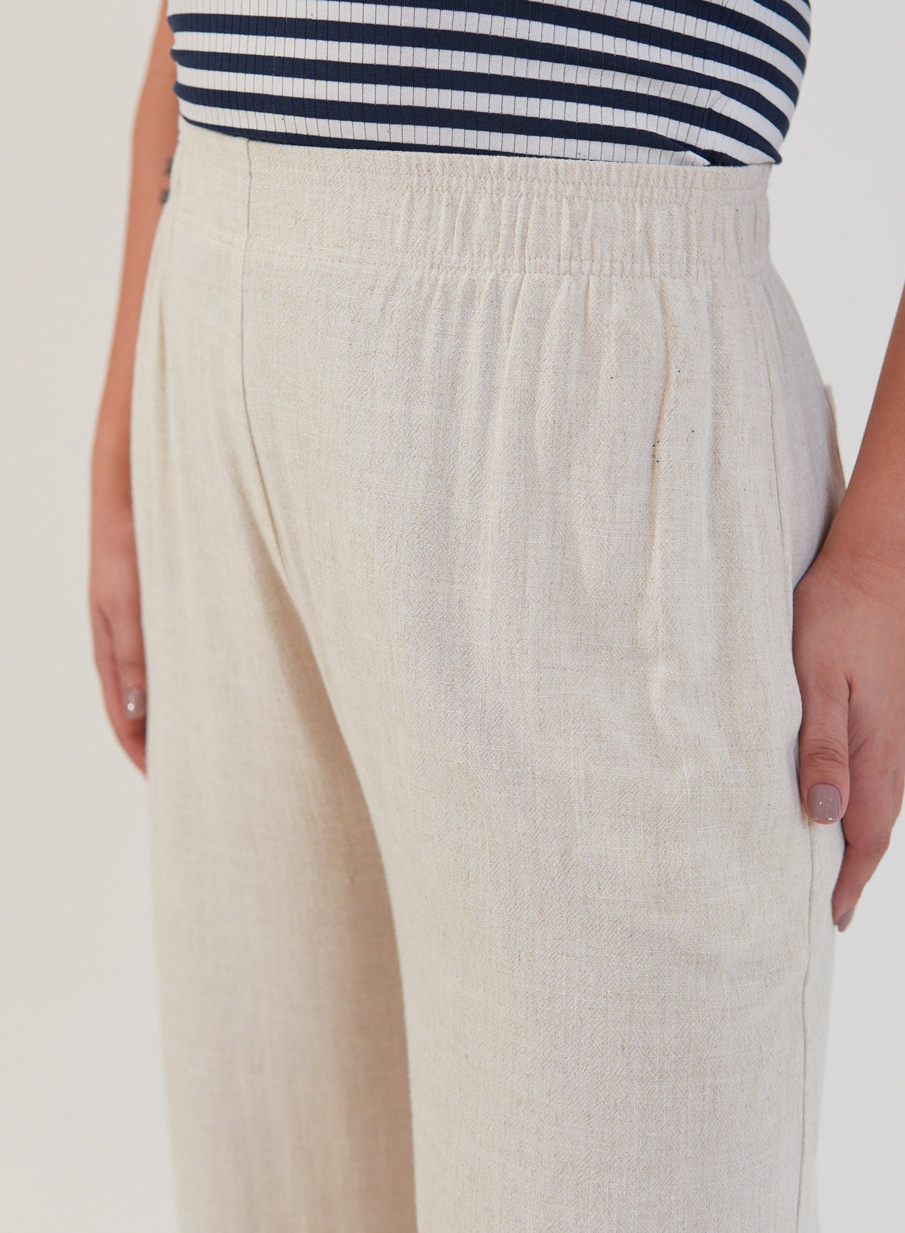 Calça Amélia Viscose com Linho Bege Natural