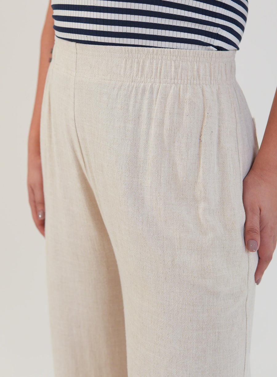 Calça Amélia Viscose com Linho Bege Natural