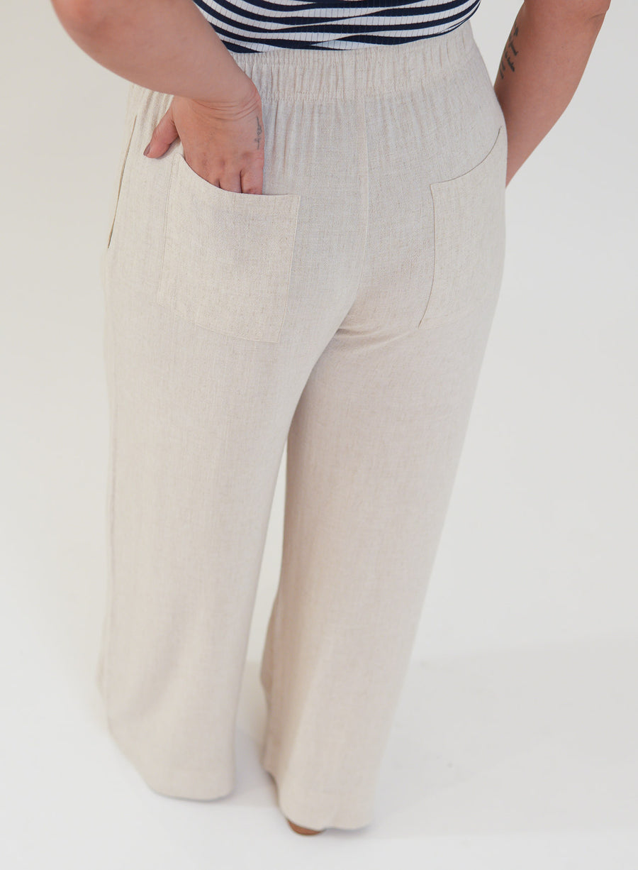 Calça Amélia Viscose com Linho Bege Natural