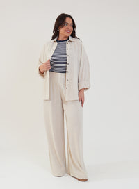 Camisa Oversized Viscose com Linho Yara Bege Natural