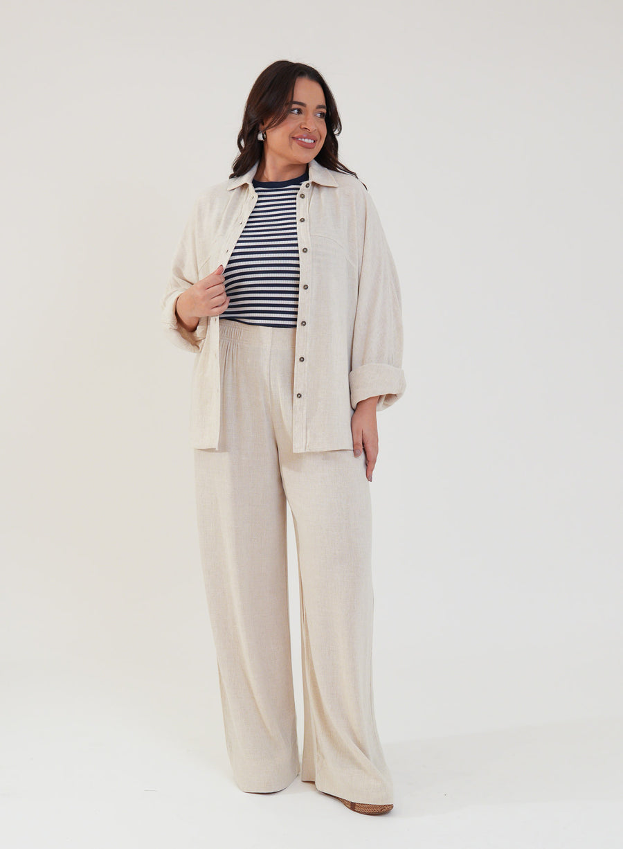 Camisa Oversized Viscose com Linho Yara Bege Natural