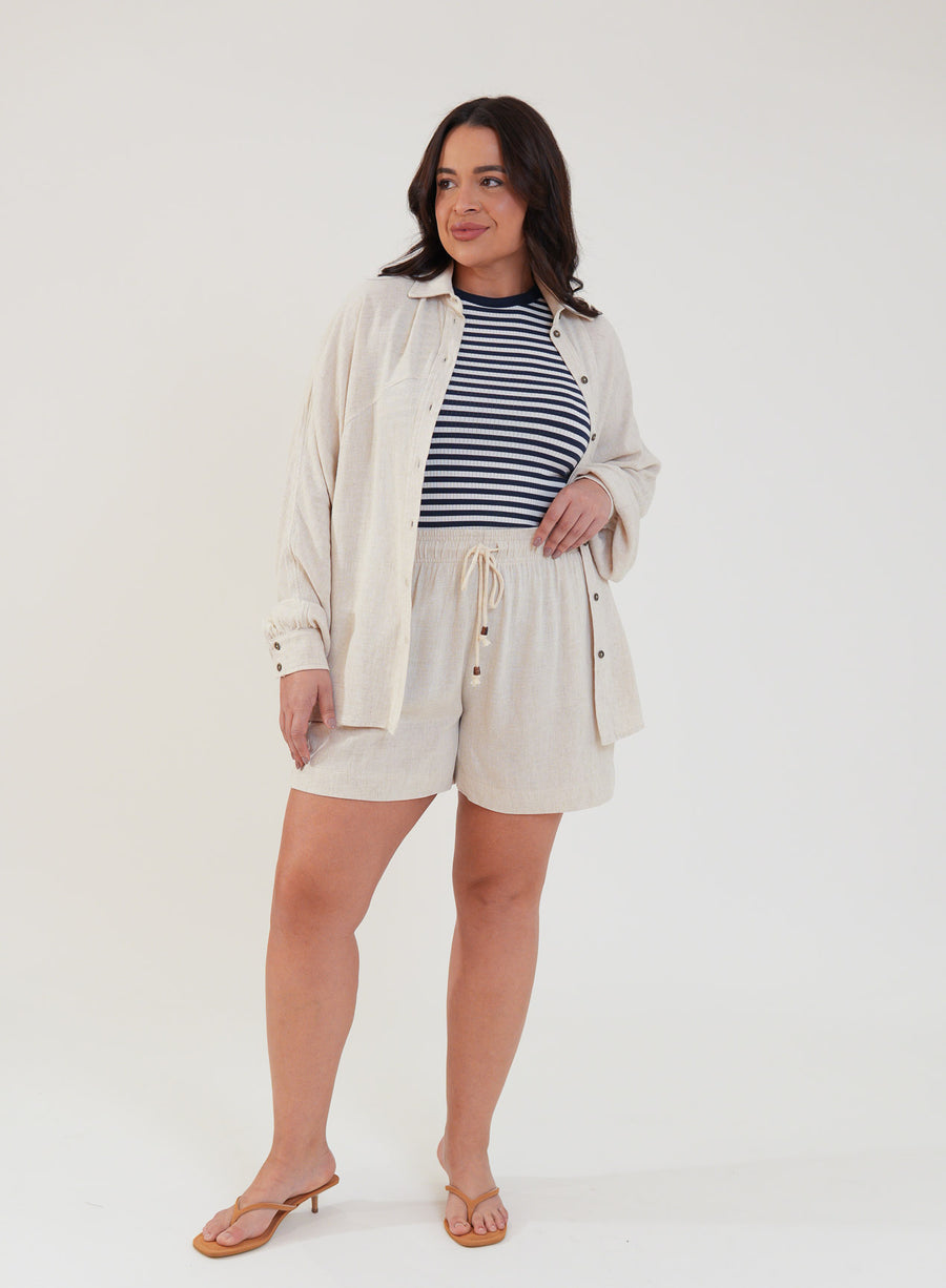 Camisa Oversized Viscose com Linho Yara Bege Natural