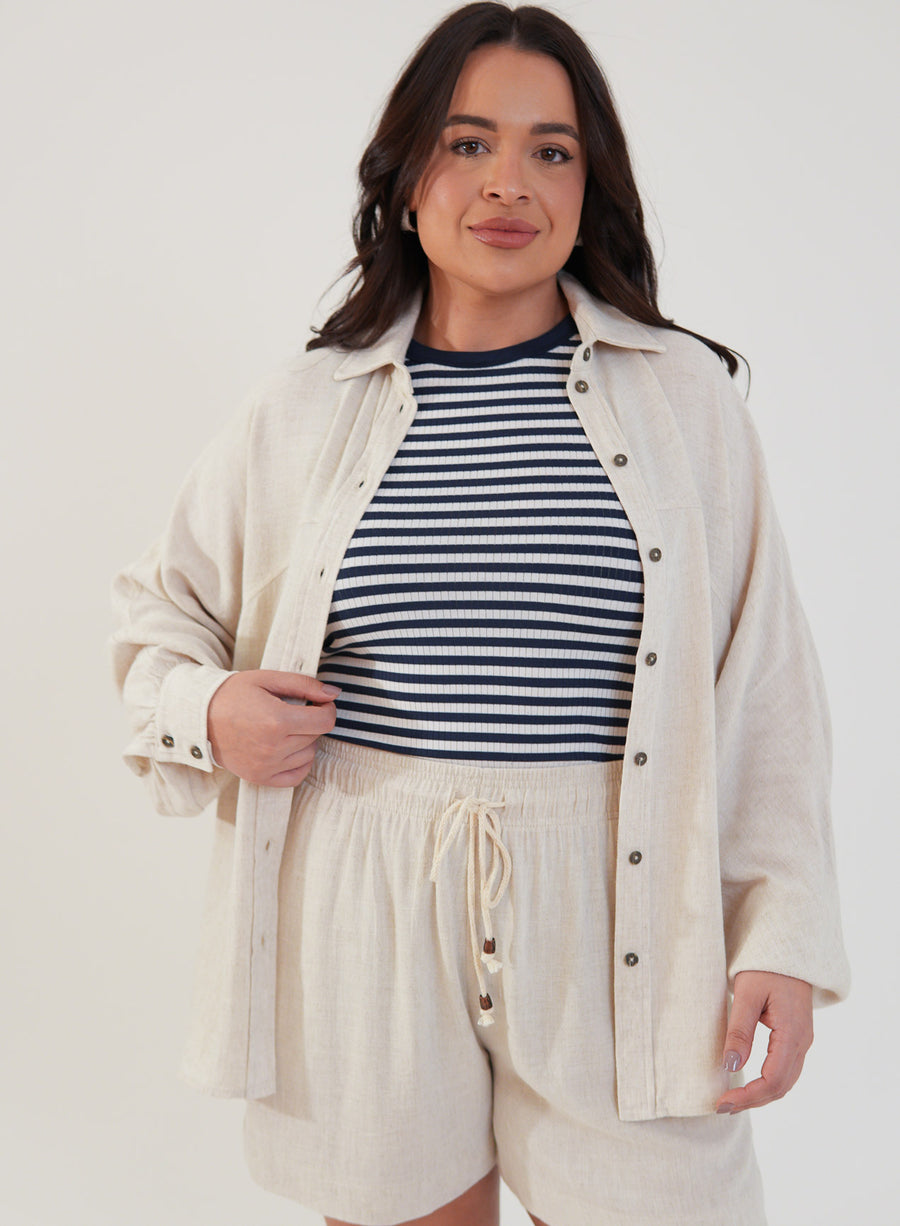 Shorts Viscose com Linho Sofi Bege Natural