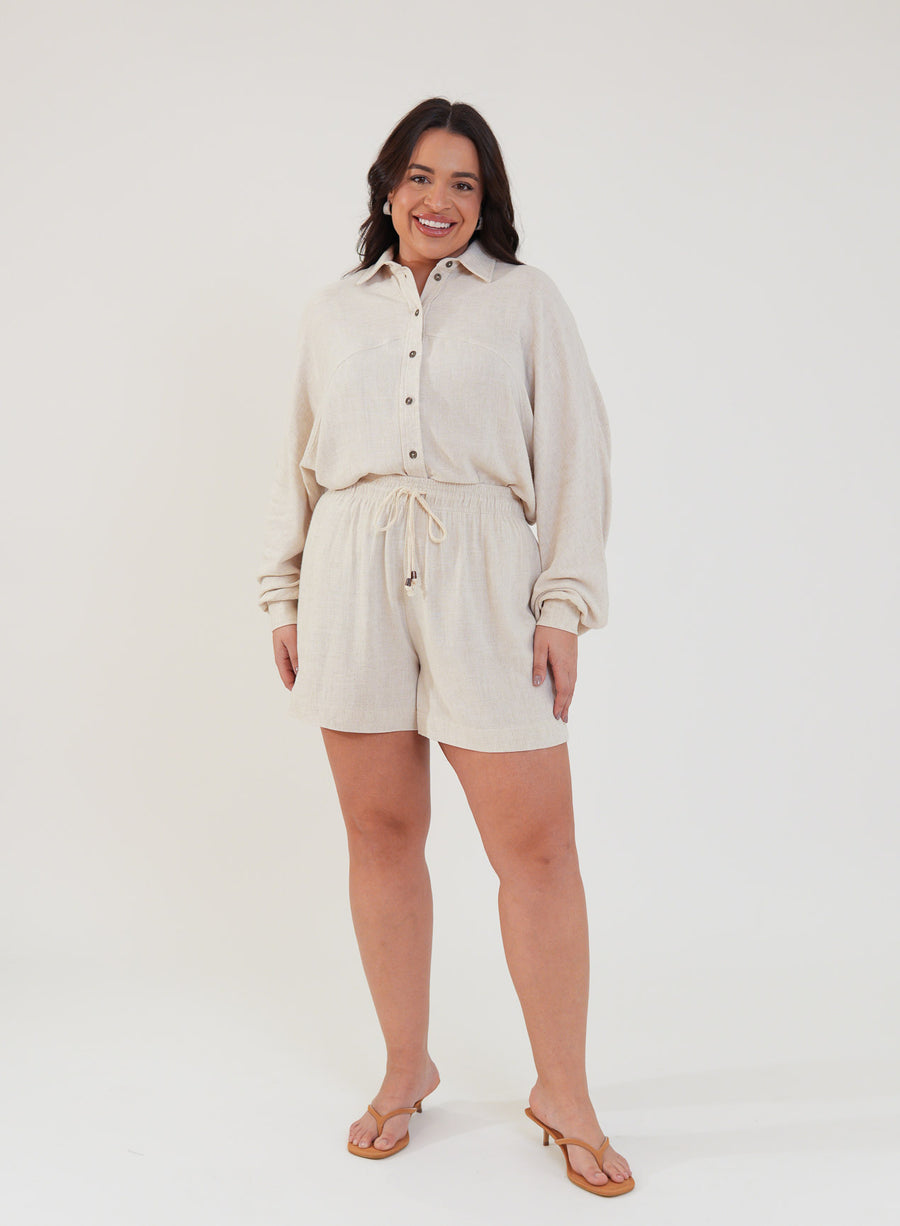 Shorts Viscose com Linho Sofi Bege Natural