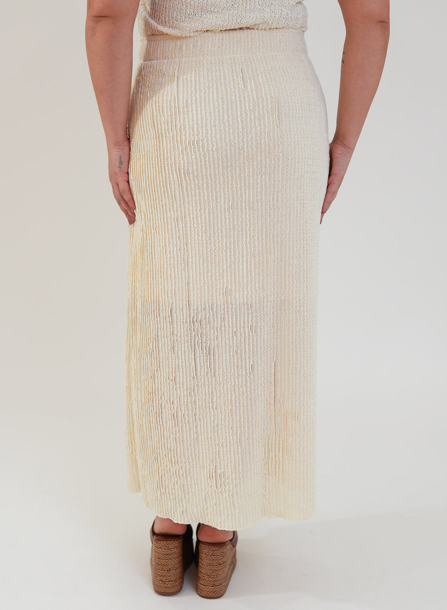Saia Midi Renda Texturizada com Elastano Lívia Off White
