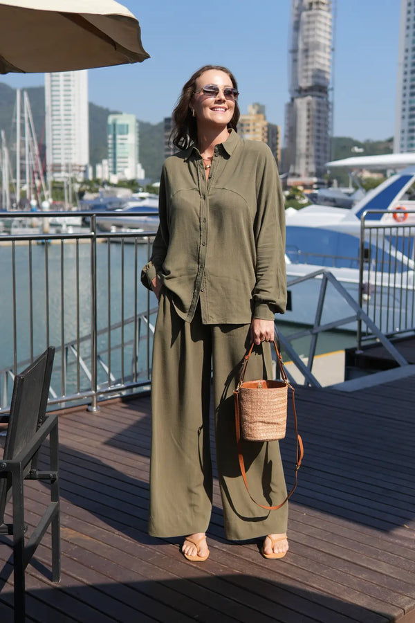 Calça Amélia Viscose com Linho Verde