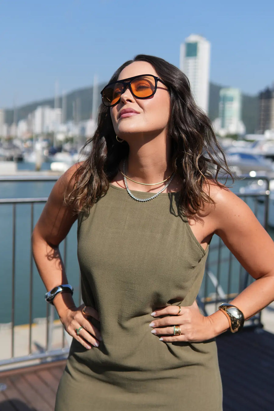 Vestido Midi Viscose com Linho Aurora Verde
