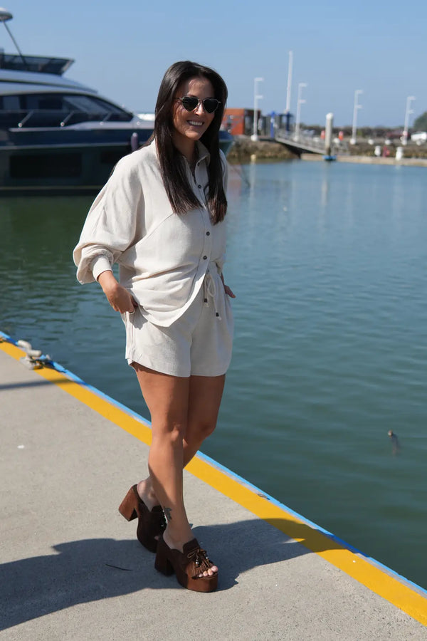 Shorts Viscose com Linho Sofi Bege Natural