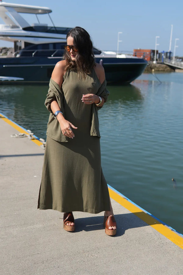 Vestido Midi Viscose com Linho Aurora Verde