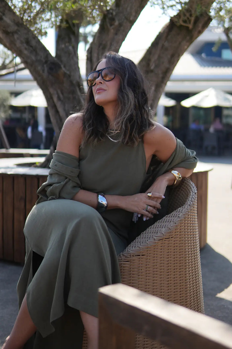 Vestido Midi Viscose com Linho Aurora Verde