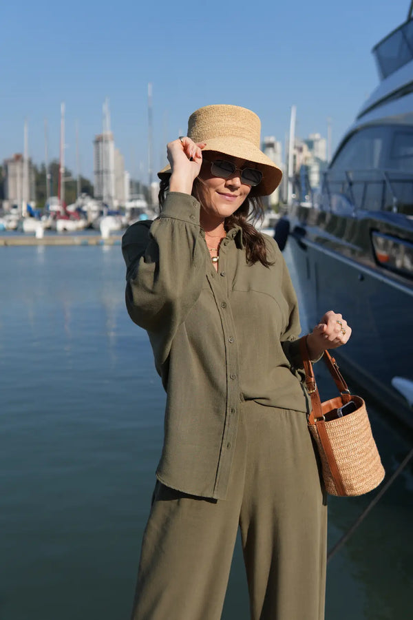Camisa Oversized Viscose com Linho Yara Verde