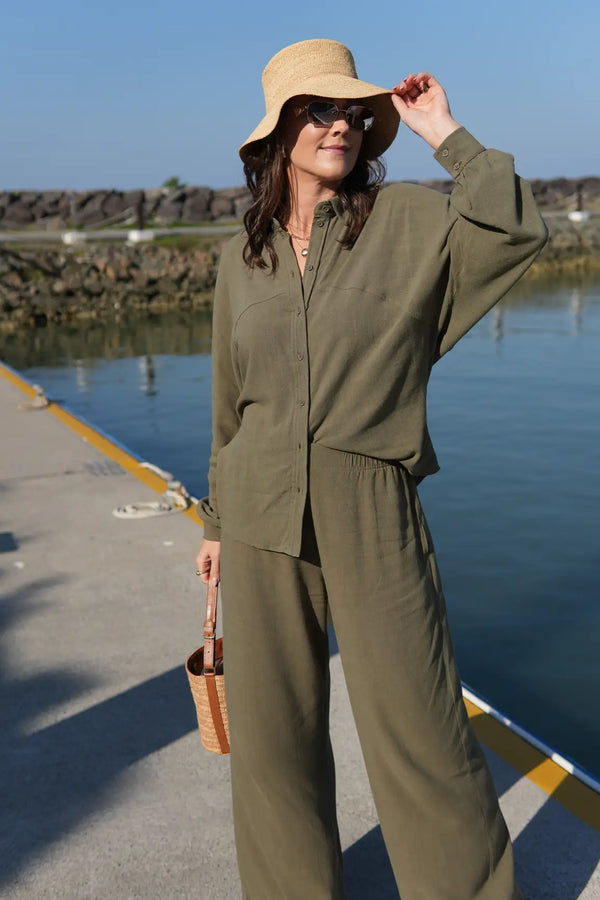 Camisa Oversized Viscose com Linho Yara Verde